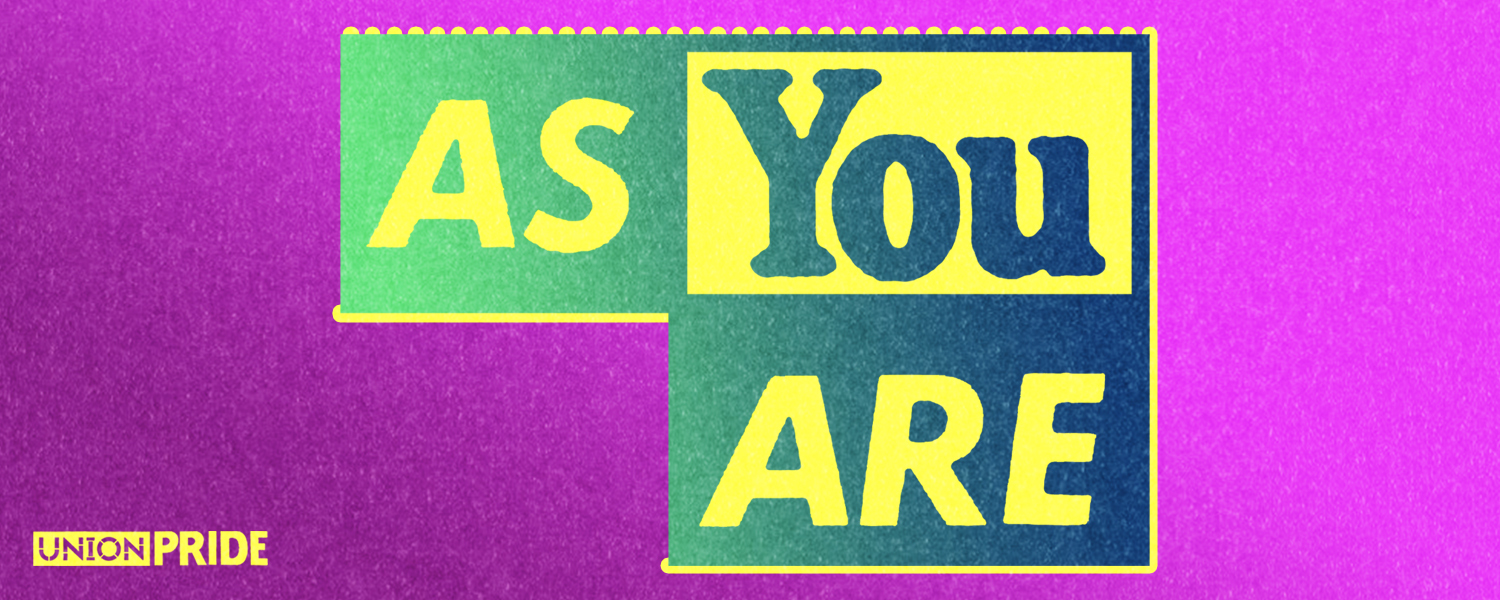 As You Are green and yellow text against a magenta background